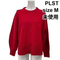 ◆ 未使用 プラステ PLST エクストラファインメリノウール ミドルゲージ クルーネック セーター 長袖 赤 毛100％ M 9号 レディース S5X280