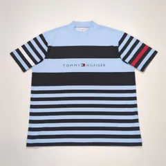 メンズ ゴルフウェア 半袖シャツ ランダムボーダー半袖モックネックシャツ THMA306 ブルー LLのサムネイル