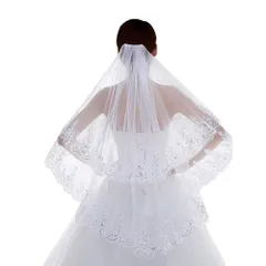 Ymgot ウエディング ベール コーム付き ショート ブライダル ヴェール 2段 レース縁取り 花嫁 結婚式