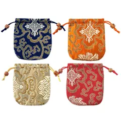 BESTOYARD 4個巾着袋ギフトバッグラッピング袋ジュエリーポーチ収納バッグ小物入れ結婚式誕生日ウェディングプレゼント袋