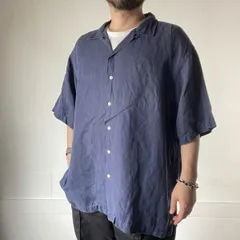 90s Polo ポロ ラルフローレン 半袖シャツ XXL 紺系 シルク×リネン オープンカラー 開襟 ネイビー caldwell clayton D149-04-0001XVW
