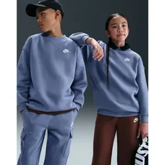 ナイキ 長袖 トレーナー キッズ ジュニア NIKE クラブ フリース オーバーサイズ スウェットシャツ 裏起毛 ブルー 青 140-160cm 子供服 スポーツウェア  スエット 裏フリース 子ども  スポーティ   キッズウエア/FD2923-499