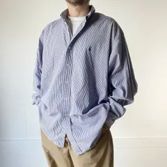 90s ラルフローレン BLAKE ボタンダウン ギンガムチェック柄 長袖シャツ XXL 紺白系 ビッグサイズ ビンテージ Polo ポロ D148-14-0014XVW