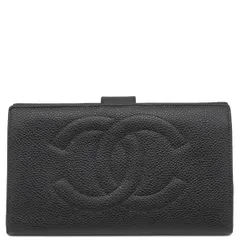 シャネル CHANEL 長財布 ココマーク がま口 ラムスキン キャビアスキン 黒 ゴールド金具 黒 二つ折り  A01429  【箱】【中古】
