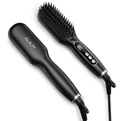 ストレートブラシ ヘアアイロン ヒートブラシロン 【3000万マイナスイオン/120～200℃ 9段階温度調整 /潤いとつやのある髪 ヘアケア ブラシアイロン 60分自動オフ LED】 ヘアアイロン 軽量 コンパクト 持ち運び便利 電熱ヘアブラシ 火傷防止