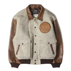 VAN ヴァン ジャケット ベージュ×ブラウン サイズ:BIG ONE | 90s レザーコンビ ツイード アワードジャケット | アウター ブルゾン ジャンパー 上着【メンズ】【中古】