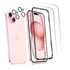対応 iPhone 15 ガラスフィルム 【ガイド枠付き】2*強化ガラス 2*カメラフィルム 液晶 ガラス 超薄型 保護フィルム アイフォン15 保護フィルム 日本旭硝子素材AGC 高透過率 硬度9H 気泡防止 飛散防止 いiPhone15 用の 液晶保護ガラ