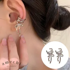 イヤリング 痛くない 40代 50代 イヤーカフ 揺れる 大ぶり 大きめ ジルコニア リボン シルバー 30代 レディース E25-002