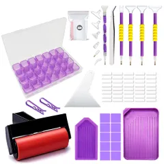 ダイヤモンドアート キット 84点セット ダイヤモンド塗装工具 塗装ツール ダイヤモンドアート 5Dダイヤモンドアート ツール ペン ダイアモンド アート セット 手作り 工芸品 DIY 塗装工具 パープル (84点セット)