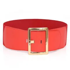 【レッド】【ゴールドバックル 幅広ゴムベルト】金 レディース 太ベルト