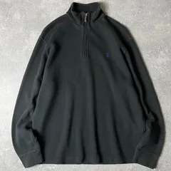 90s POLO RALPH LAUREN ハーフジップ プルオーバー リブ編み トレーナー L / 90年代 ポロ ラルフローレン スウェット ブラック 黒