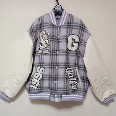 GALFYガルフィ革スタジャン中綿入ジャケット刺繍ワッペンパープル基調ホワイトサイズLのサムネイル