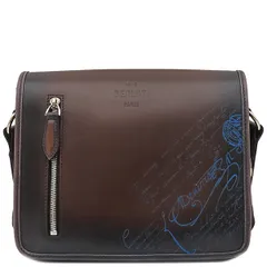 ベルルッティ BERLUTI ショルダーバッグ ラッキーデー スクリット カリグラフィ レザー ナイロン ブラウン×ブルー シルバー金具 茶 青 メッセンジャー 斜め掛け 【中古】のサムネイル