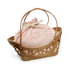 【 新品 大特価 】定価¥20,000  M-85＊ Ｂ品SALE  アタバッグ　巾着　茶　かごバッグ　カゴバッグ　籠バッグ　鞄　インドネシア　バリ島の伝統工芸品　シダ　手編み　レディースバッグ　普段着 浴衣 夏着物におすすめ　母の日　プレゼント　お洒落　大人