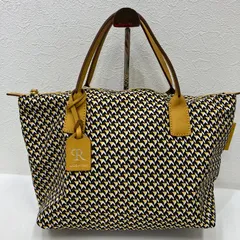 373　ROBERTA PIERI　ロベルタピエリ　2way　ハンドバッグ　トートバッグ　ショルダーバッグ　クロスボディ　肩がけ　斜めがけ　TATAMI　タタミ　定番　人気　総柄　黄色系　イエロー系　マスタード系　黒　白　茶