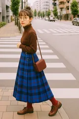 O'Neill OF DUBLIN 別注 オニールオブダブリン チェック柄 キルトスカート 巻きスカート プリーツスカート ロング 91丈 ブルー 42