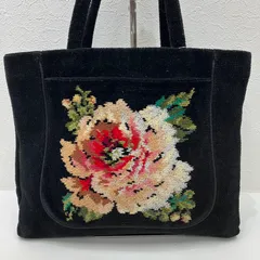 376　FEILER　フェイラー　ハンドバッグ　トートバッグ　シュニール織り　タオル地　花　花柄　黒　ブラック　肩がけ　ムーンライト　横型