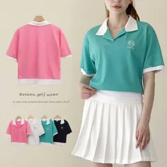 ゴルフ トップス レディース 半袖 襟付き ポロシャツ 綿100％ 韓国 春夏 おしゃれ ゴルフウェア バイカラー パステル スポーツウェア オープンカラー 涼感 カジュアル 可愛い 大人 ピンク グリーン ホワイト ネイビー