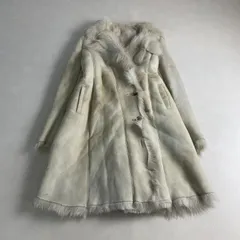 ヴィンテージ　ムートンコート　ロング丈　ホワイト　シープレザー　ファー付き　L相当