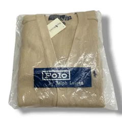 新品 タグ付 未使用 Polo by Ralph Lauren ポロバイラルフローレン 90s デッドストック Vネックコットンニットカーディガン ポニー刺繍 ベージュ サイズM メンズ 春 秋 ゴーゴー古着久喜倉庫店 No.1396Y