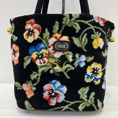 375　FEILER　フェイラー　ハンドバッグ　トートバッグ　ミニバッグ　小さめ　シュニール織り　タオル地　花　花柄　黒　ブラック　巾着型