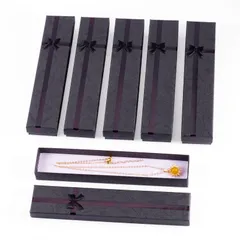 Beadthoven ギフトボックス 長方形 ラッピングボックス ネックレス/ブレスレット/かんざしの収納用 12個セット ブラック 20x4.1x2.2cm 蝶結び付き カードボード ジュエリーケース 紙箱 アクセサリーの収納/展示用 ボックス ケース 小物