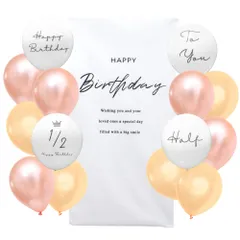 ハーフバースデー バースデー タペストリー 誕生日 飾り 1/2 風船 男の子 女の子 シンプル おしゃれ おうちスタジオ (スリム（縦） ローズゴールド)