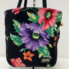 377　FEILER　フェイラー　ハンドバッグ　トートバッグ　ミニバッグ　小さめ　シュニール織り　タオル地　花　花柄　黒　ブラック　巾着型　ポピー