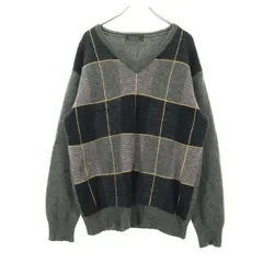 Pure Cashmere ピュアカシミヤ カシミヤブレンド 総柄 長袖 Vネック セーター L グレー系 メンズ 古着