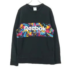 Reebok リーボック 前V プリント 長袖 トレーナー ブラック スウェット メンズ 古着