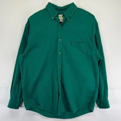古着 90's/90年代 エディー・バウアー Eddie Bauer 長袖シャツ 無地 ワンポイントロゴ 白タグ アウトドア M  グリーン メンズ