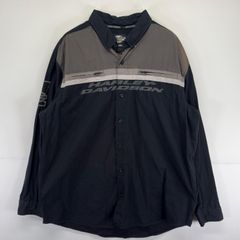 古着 ハーレーダビッドソン HARLEY DAVIDSON 長袖シャツ モーターサイクル ワッペン 刺繍有り  ブラック メンズ