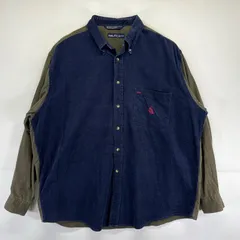 古着 90's/90年代 ノーティカ NAUTICA 長袖シャツ 大きいサイズ ワンポイントロゴ刺繍 コーデュロイ XL  ネイビー メンズ