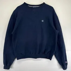 古着 チャンピオン Champion スウェット クルーネック トレーナー ワンポイント刺繍 前V スポーツ L  ネイビー メンズ