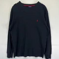 古着 ポロ・ラルフローレン POLO RALPH LAUREN 長袖Tシャツ ワンポイントロゴ クルーネック サーマル ワッフル生地 ポニー L  ブラック メンズ