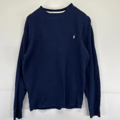 古着 ポロ・ラルフローレン POLO RALPH LAUREN 長袖Tシャツ クルーネック サーマル ワンポイントロゴ刺繍 ワッフル S  ネイビー メンズ