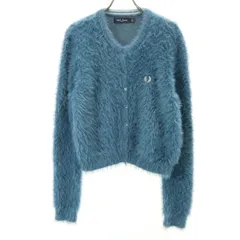 美品 FRED PERRY フレッドペリー RAY BEAMS レイビームス別注 長袖 シャギー ニットカーディガン 10 ブルー系 レディース 古着