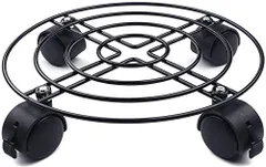 直径27CM 金属製 移動花台 植木鉢台 鉢置台 キッチン台 フラワースタンド 鉢受プレート 床保護 掃除楽に 移動便利 モバイル ホイールケアブレーキ付き 耐加重60kg