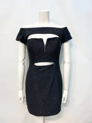 1773  ROBE de  FLEURS Glossy ローブドフルール　グロッシー　キャバクラ　ドレス　ストーン　キラキラ　タイト　ミニ　伸縮性　ウエストカット　シルバージップ　キャバドレス　M