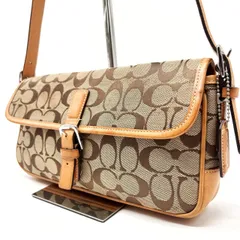 ✨良品✨ COACH コーチ ショルダーバッグ トートバッグ ワンショルダーバッグ シグネチャー キャンバス レザー 革 ベージュ 肌色 ブラウン 茶色 ベルト フラップ ユニセックス 男女兼用 メンズ レディース
