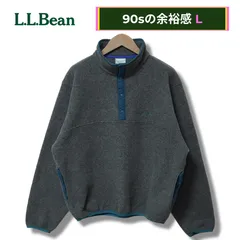 美品 エルエルビーン L.L.Bean ハーフボタン スナップT フリース L相当 グレー×ネイビー×グリーン 90s ブロック体タグ ロゴ刺繍 ヴィンテージ Vintage オーバーサイズ ビッグシルエット ストリート アメカジ Y2K 古着 G861