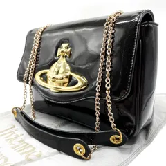 ✨良品✨ VivienneWestwood ハンドバッグ トートバッグ ショルダーバッグ 2way オーブ フラップ ゴールド金具 エナメル ブラック 黒色 ユニセックス 男女兼用 メンズ レディース