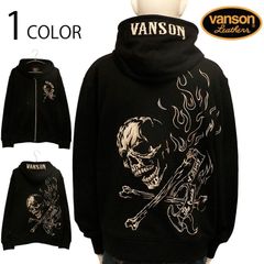 917 VANSON スカルボーン総柄ジップパーカー L 骨 ガイコツ 黒 Vanson