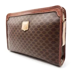 ✨良品✨ CELINE セリーヌ クラッチバッグ ハンドバッグ ポーチ マカダム柄 PVC レザー 革 ブラウン 茶色 ベージュ 肌色 ユニセックス 男女兼用 メンズ レディース