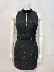 1778 ROBE de  FLEURS Glossy ローブドフルール　グロッシー　キャバクラ　ドレス　ストーン　キラキラ　タイト　ノースリーブ　フロントジップ　ジャガード　ミニ　キャバドレス　M