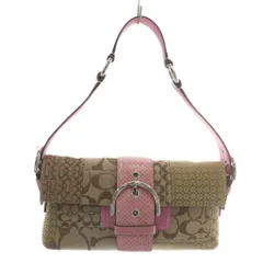コーチ COACH ハンドバッグ ワンショルダー キャンバス レザー シグネチャー パッチワーク 総柄 ロゴ 茶色 ブラウン ピンク 3689 /XZ ■GY18