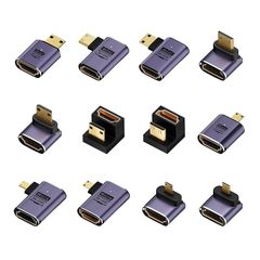 【送料込】安心の日本企業 MSL FORCE Micro Mini HDMIオス/メス 変換アダプタ 8K@60Hz 4K@120Hz UHD2.1 HDCP 3D ストレート L字 U字 LEDライト (cbk-01, 1個) 0