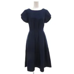 ストロベリーフィールズ STRAWBERRY-FIELDS ワンピース クルーネック フレア ひざ丈 紺 ネイビー /AE