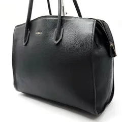 【良品】 FURLA フルラ ハンドバッグ トートバッグ ビジネスバッグ ショルダーバッグ レザー ブラック 黒色 ゴールドロゴ A4収納可能 ユニセックス 男女兼用 メンズ レディース