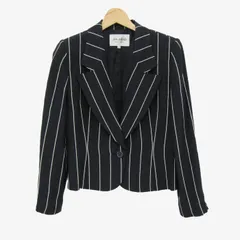 ジュンアシダ テーラードジャケット アウター ショート丈 ストライプ柄 シルク100% レディース 9サイズ 黒×白 jun ashida 【中古】